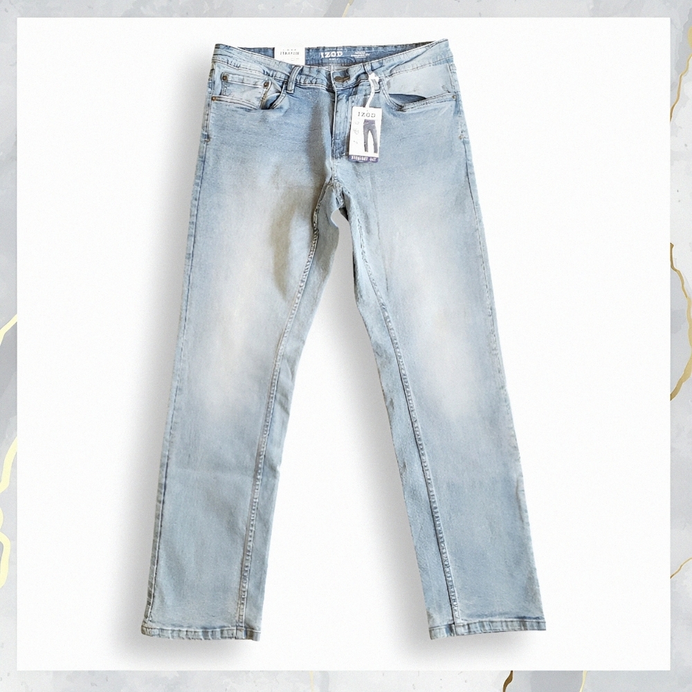NWT! Izod Straight Fit Comfort Stretch Jeans ROBIN'S EGG BLUE Denim Men's 32×32